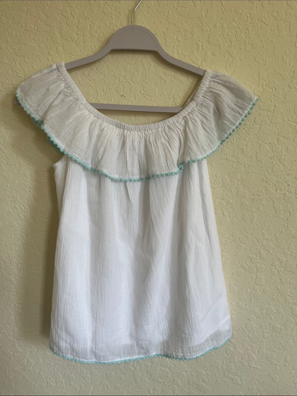 Polo by Ralph Lauren White Off-Shoulder Tunic with Mint Trim